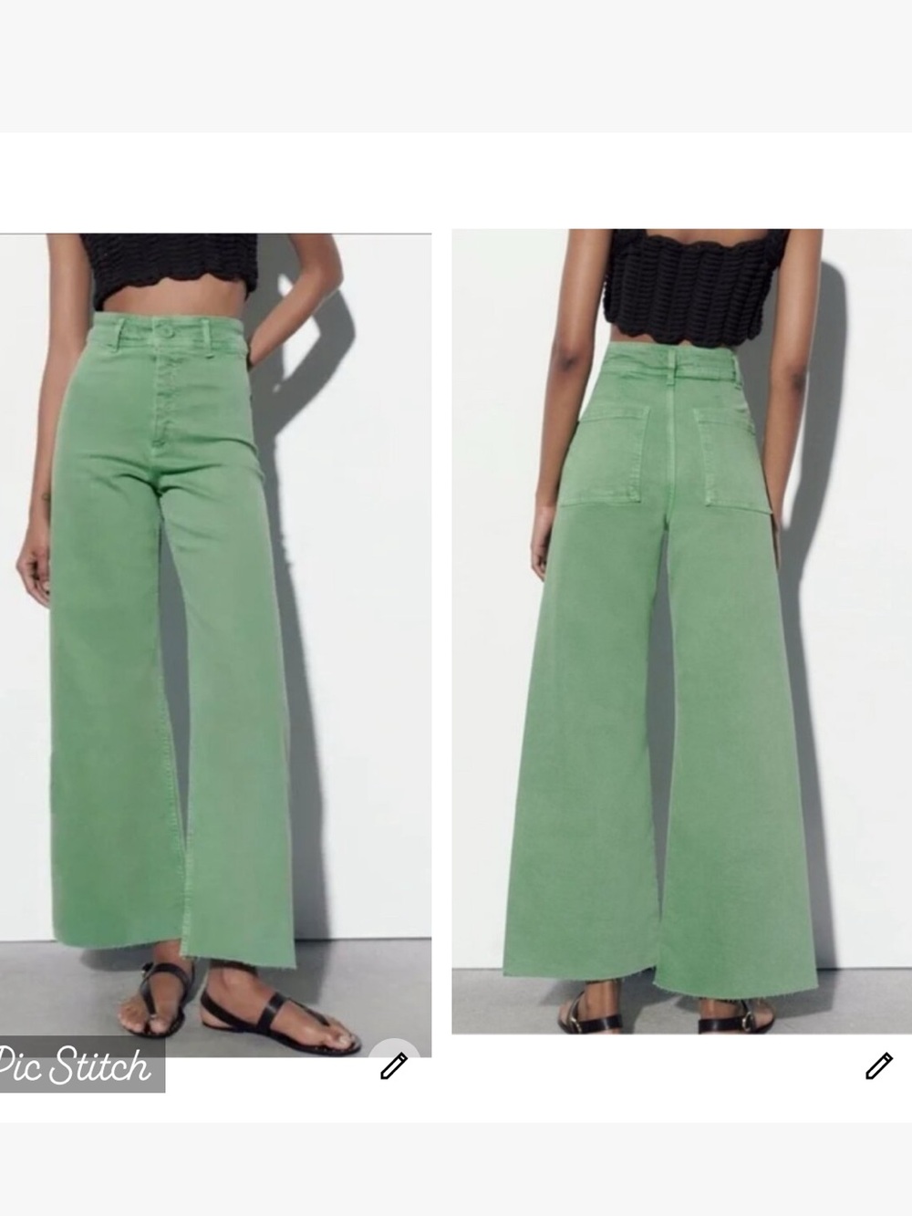 Zara Marine Straight Wide Leg Jeans Green